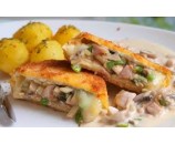 1.  Kuracie prsia plnené šunkou, šampiňónmi a mozarellou, pečené americké zemiačky      (120/250)g - 1,3,7